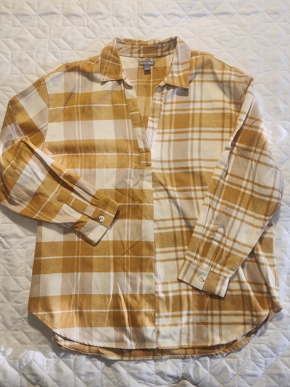 Womens Mustard Plaid Button-Up Shirt
